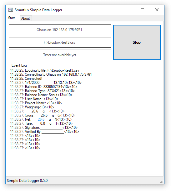 Event log: net weight captured