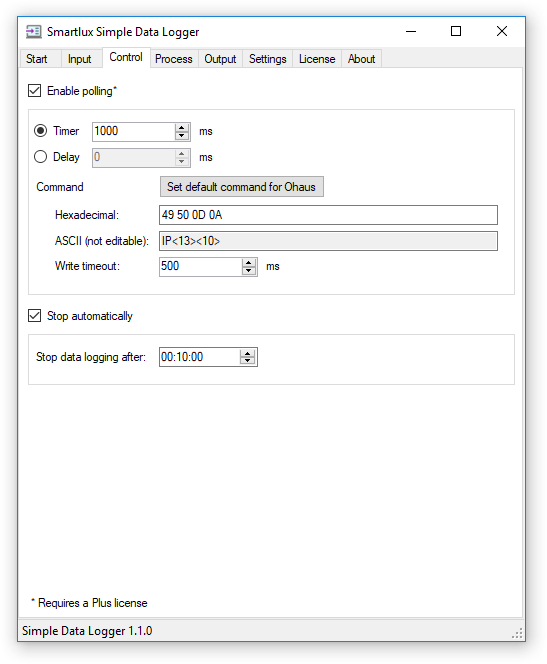 Control tab: Polling and auto stop