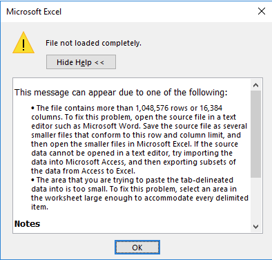 Excel maximum number of rows