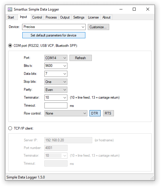 New Precisa device profile in Simple Data Logger software