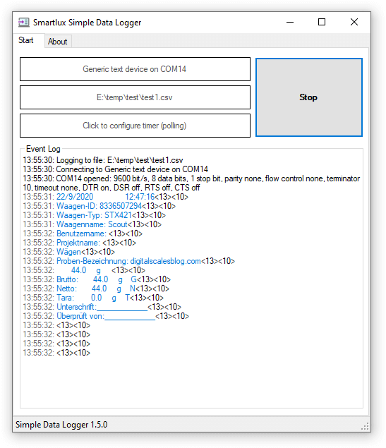 UTF-8 data received from an Ohaus scale