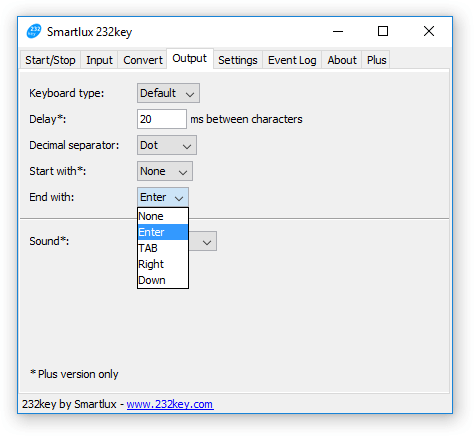 232key output terminator set to Enter