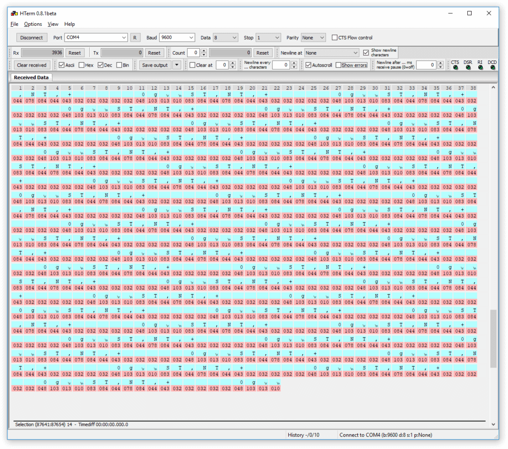 Data from scale shown in HTerm