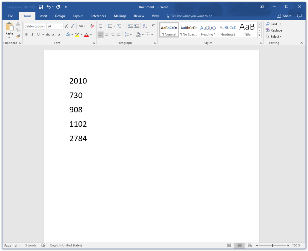 Weight from scale shown in Microsoft Word