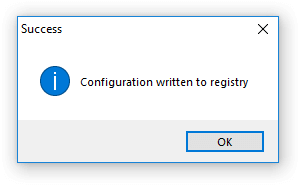 Configuration written to registry