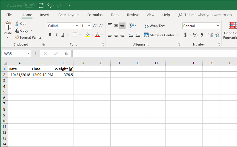 How to write the date, time and weight from your scale to Excel