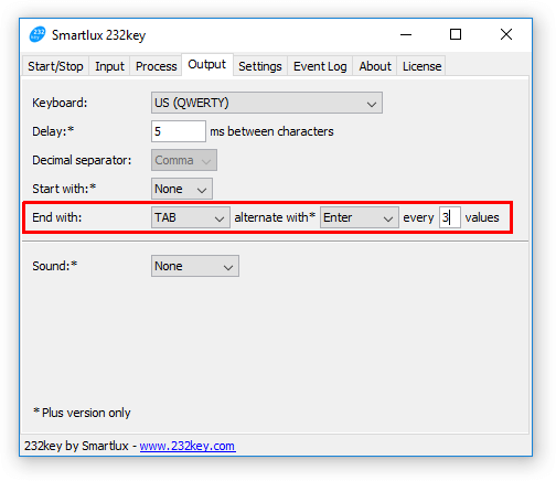 Write values in three columns