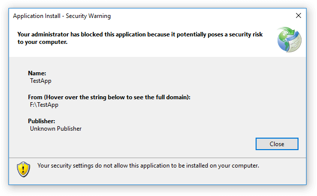 Your security settings do not allow this application to be installed on your computer