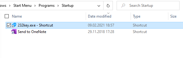 Shortcut in Startup folder