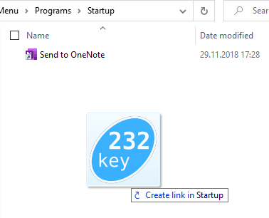 create link (shortcut) in startup folder